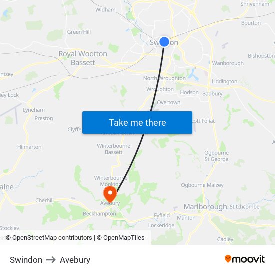 Swindon to Avebury map