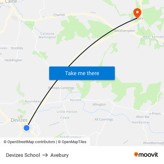 Devizes School to Avebury map