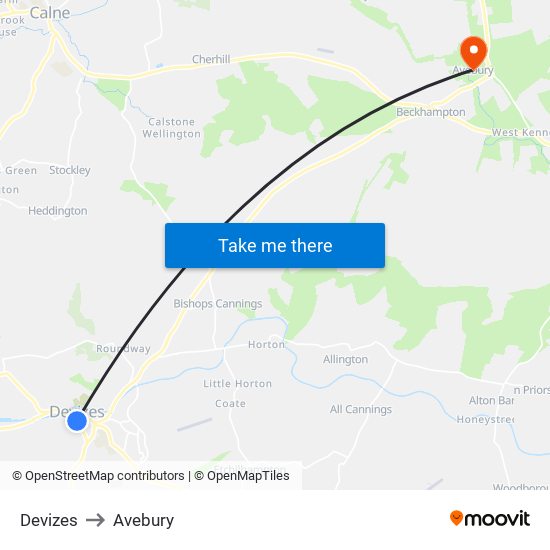 Devizes to Avebury map