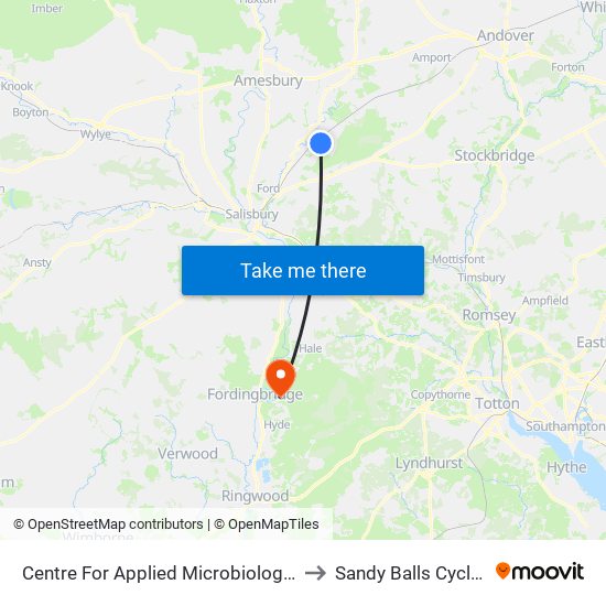 Centre For Applied Microbiology & Research to Sandy Balls Cycle Centre map