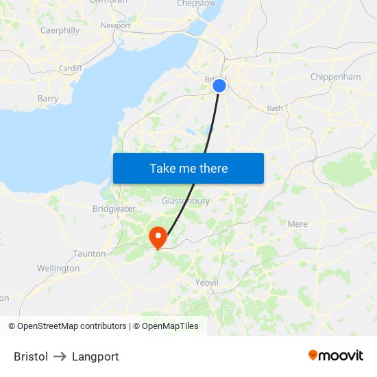 Bristol to Langport map
