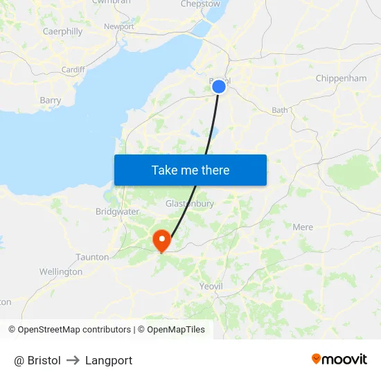 @ Bristol to Langport map