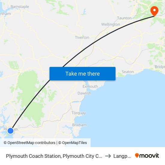 Plymouth Coach Station, Plymouth City Centre to Langport map