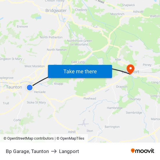 Bp Garage, Taunton to Langport map