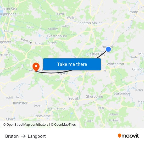 Bruton to Langport map