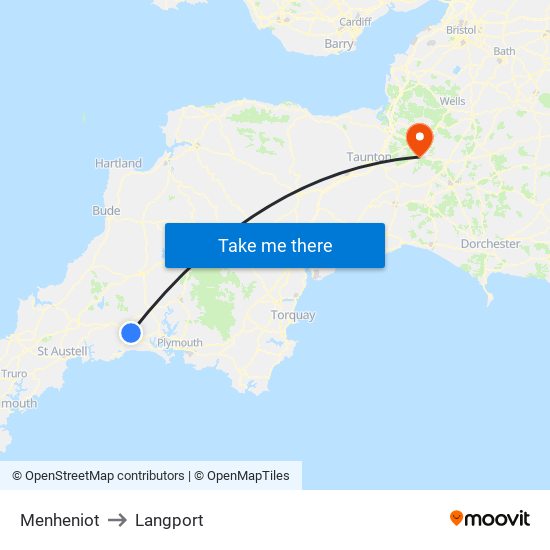 Menheniot to Langport map