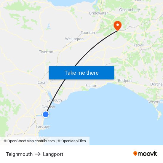 Teignmouth to Langport map