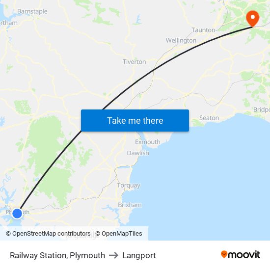 Railway Station, Plymouth to Langport map