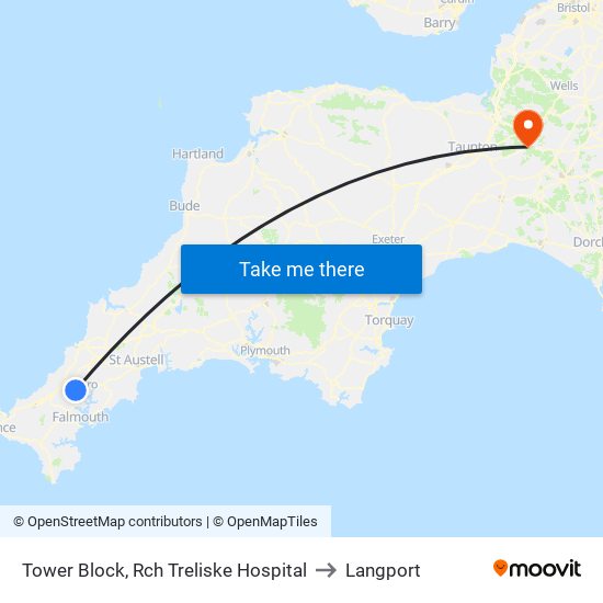 Tower Block, Rch Treliske Hospital to Langport map