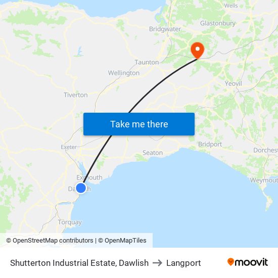 Shutterton Industrial Estate, Dawlish to Langport map