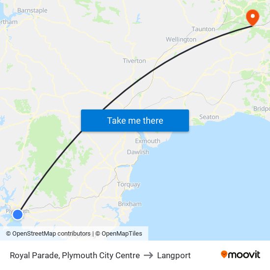 Royal Parade A4, Plymouth City Centre to Langport map