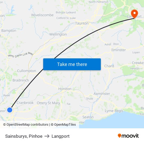 Sainsburys, Pinhoe to Langport map