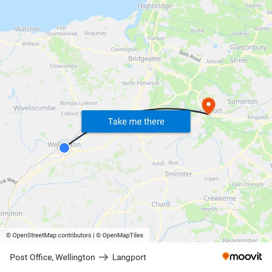 Post Office, Wellington to Langport map
