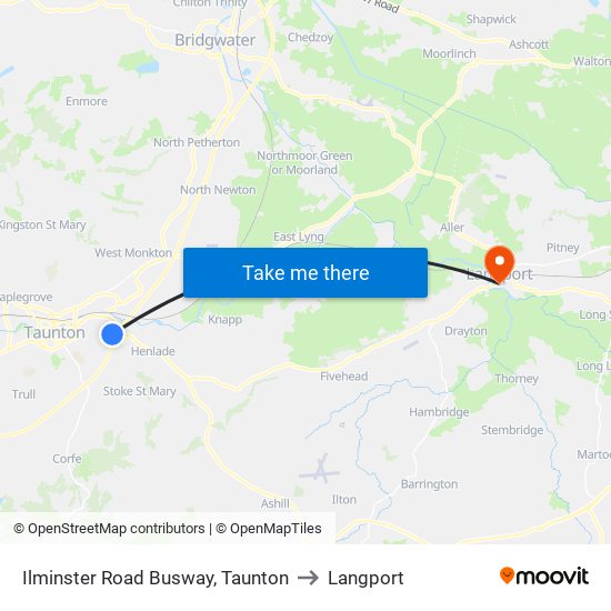 Ilminster Road Busway, Taunton to Langport map