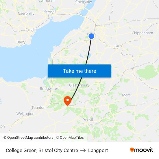 College Green, Bristol City Centre to Langport map