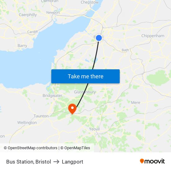 Bus Station, Bristol to Langport map