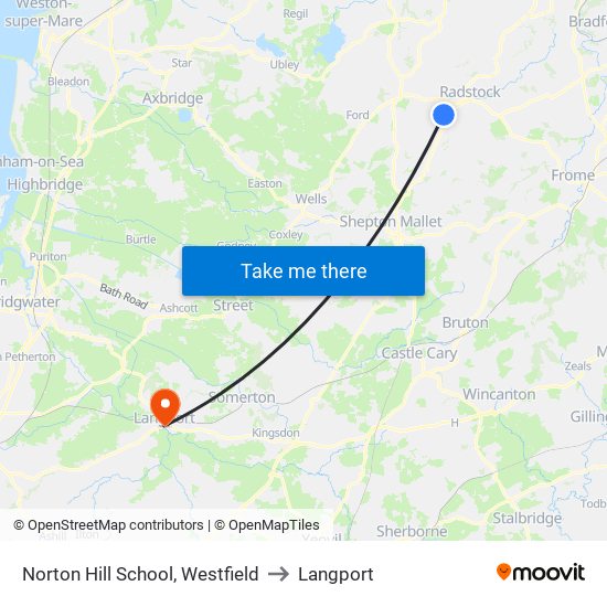 Norton Hill School, Westfield to Langport map