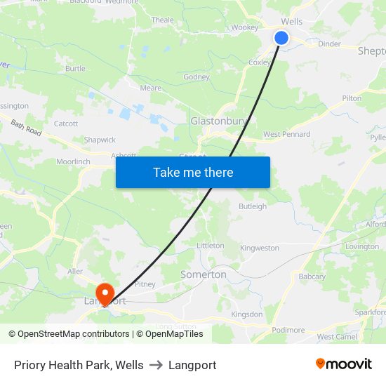 Priory Health Park, Wells to Langport map