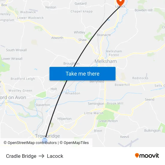Cradle Bridge to Lacock map