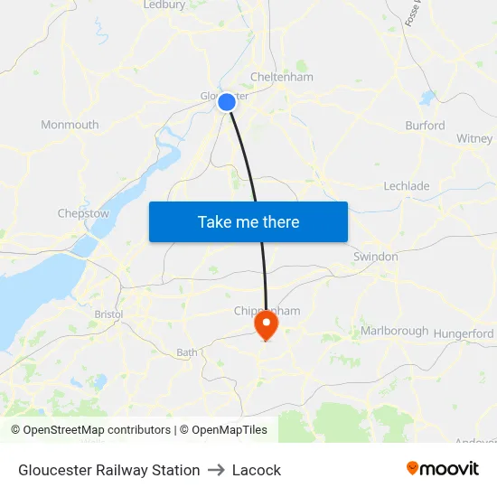 Gloucester Railway Station to Lacock map