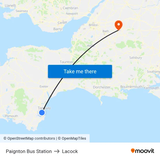 Paignton Bus Station to Lacock map
