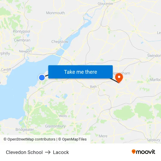 Clevedon School to Lacock map