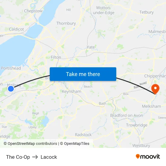 The Co-Op to Lacock map