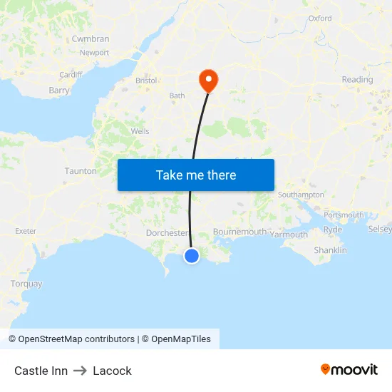 Castle Inn to Lacock map
