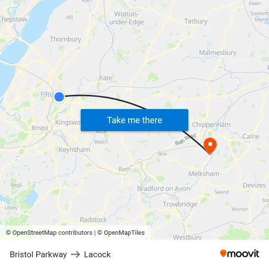 Bristol Parkway to Lacock map