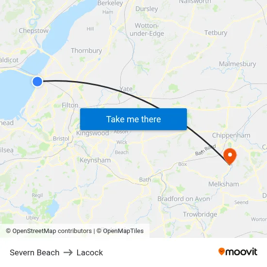 Severn Beach to Lacock map