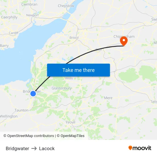 Bridgwater to Lacock map