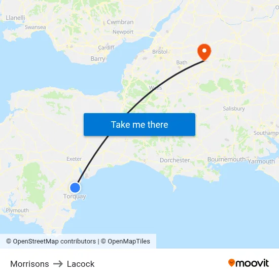 Morrisons to Lacock map