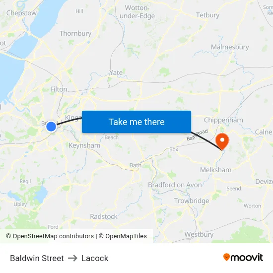 Baldwin Street to Lacock map