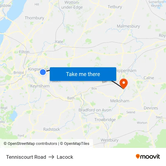 Tenniscourt Road to Lacock map