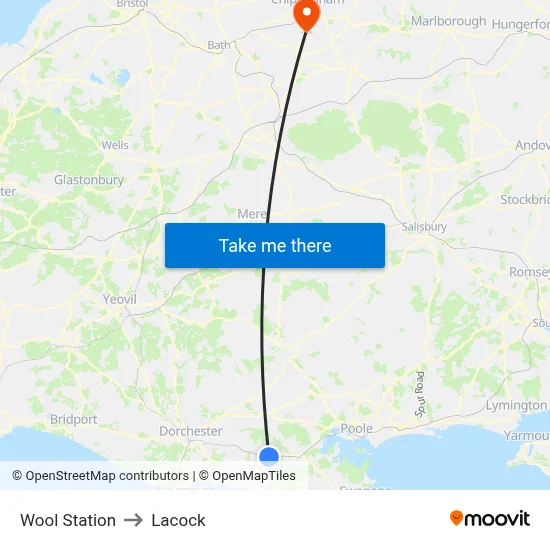 Wool Station to Lacock map