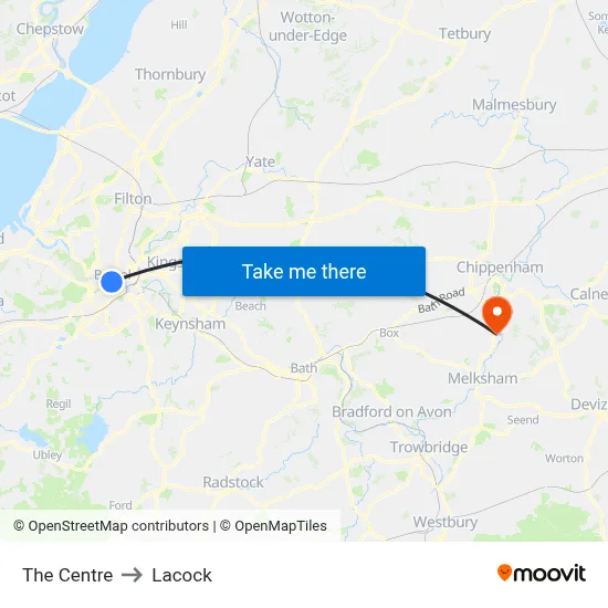 The Centre to Lacock map
