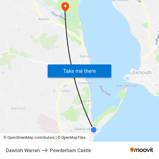 Dawlish Warren to Powderham Castle map