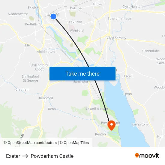 Exeter to Powderham Castle map