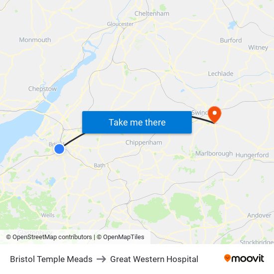Bristol Temple Meads to Great Western Hospital map