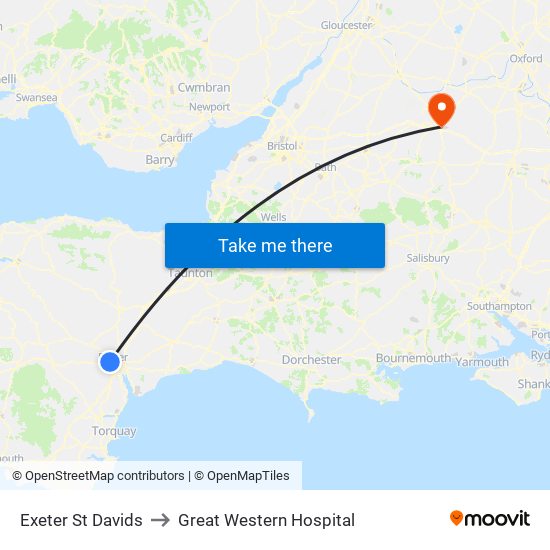 Exeter St Davids to Great Western Hospital map