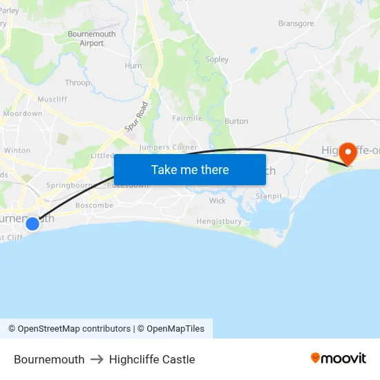Bournemouth to Highcliffe Castle map