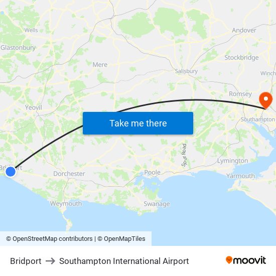 Bridport to Southampton International Airport map