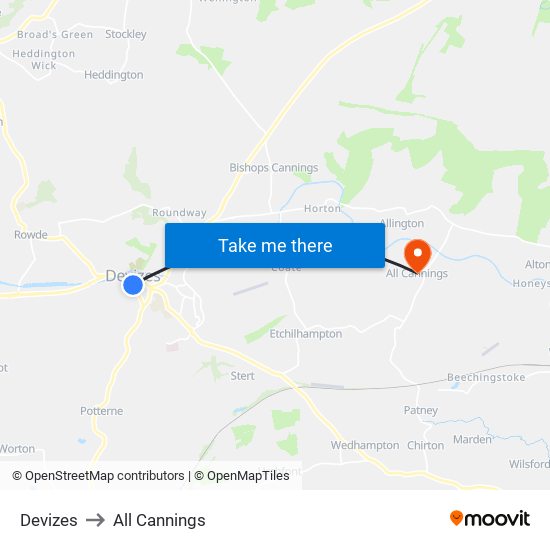 Devizes to All Cannings map