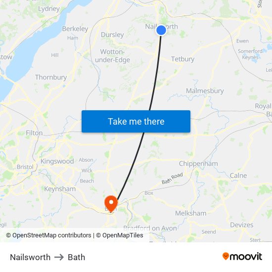 Nailsworth to Bath map