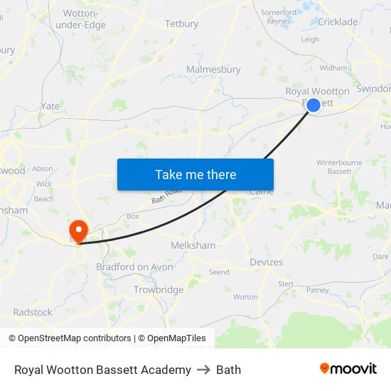 Royal Wootton Bassett Academy to Bath map