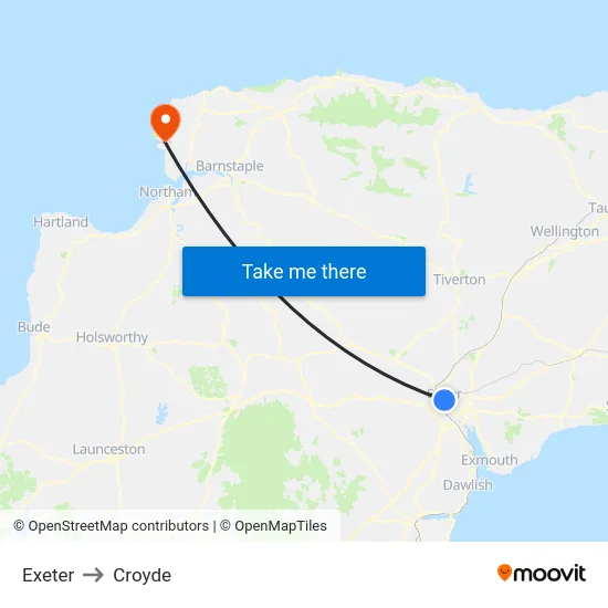 Exeter to Croyde map