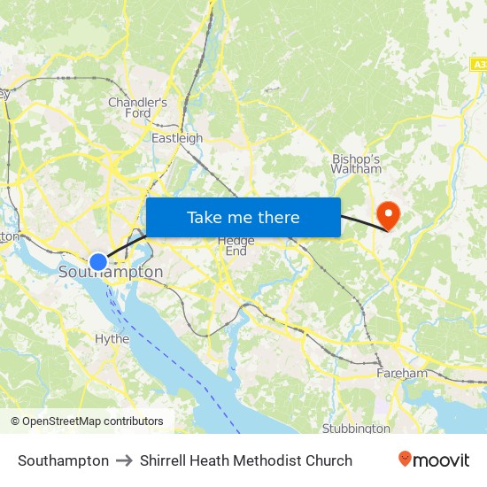 Southampton to Shirrell Heath Methodist Church map