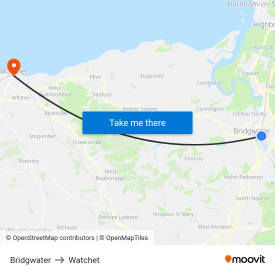 Bridgwater to Watchet map
