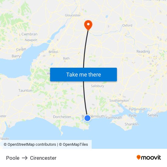 Poole to Cirencester map