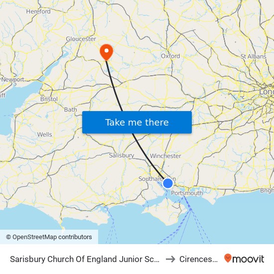 Sarisbury Church Of England Junior School to Cirencester map